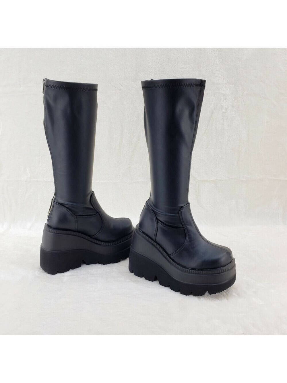 NIB Shaker 65WC Wide Calf Stretch Matte Platform 4.5" Wedge Heel Knee Boots NY - Picture 3 of 9